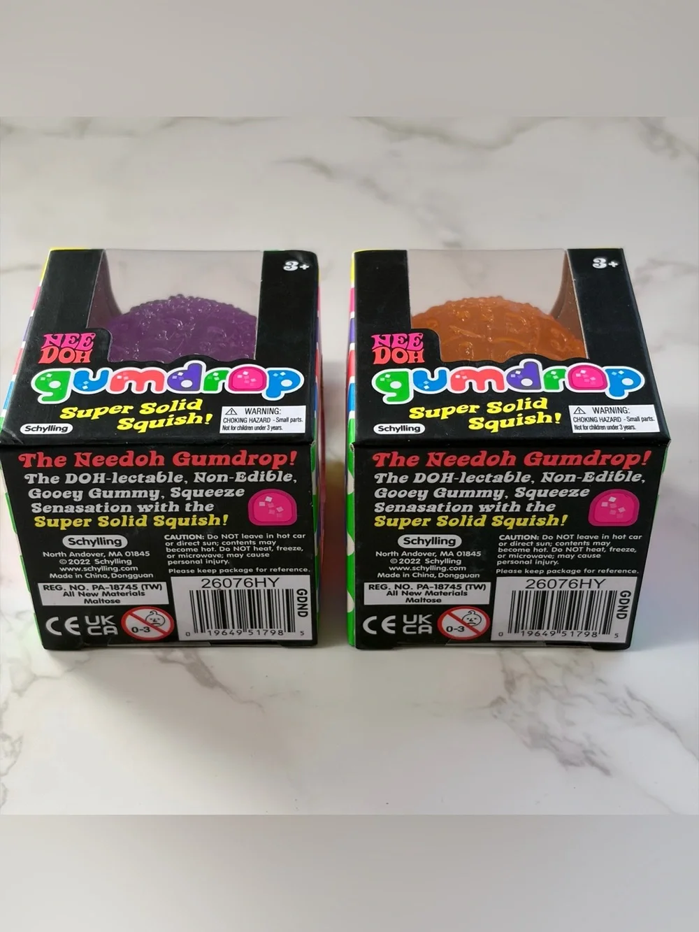 Lot Of 2: Nee Doh Gumdrop Super Solid Squish Purple & Orange Sensory Toy New